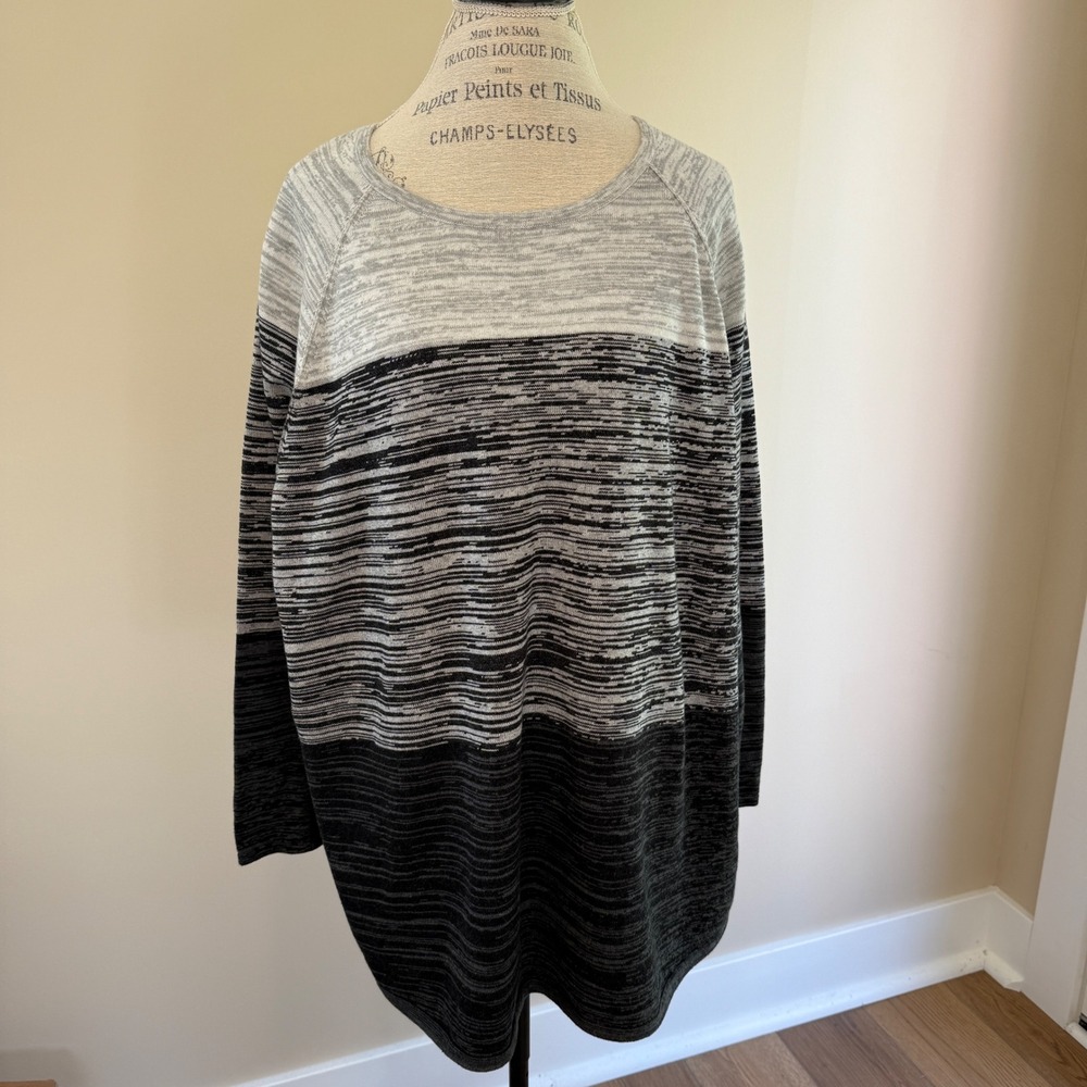 Karen Scott Women's Black/Gray Crewneck Sweater‎ Size 3X
